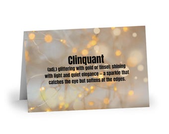 Clinquant Greeting Card | Elegant Sparkle | Gold Light Aesthetic | Literary Word Art | Subtle Bokeh Shine | Meaningful Stationery