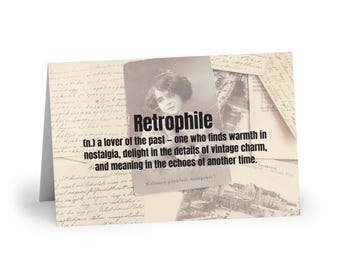 Retrophile Greeting Card | Vintage Lover Gift | Nostalgic Literary Word Art | Old Soul Stationery | Timeless Memory
