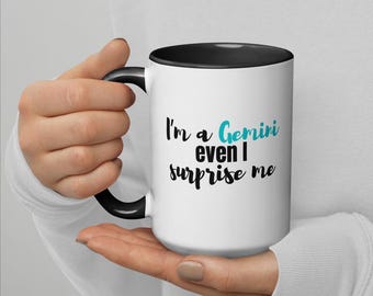 Gemini Mug | Funny Zodiac Coffee Cup | Even I Surprise Me Astrology Gift for Gemini Lovers | 15 oz Ceramic Mug