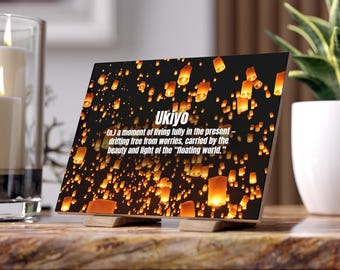 Ukiyo Ceramic Tile | Living in the Present Definition Art | Floating World Home Decor | Japanese-inspired Meaningful Word Gift