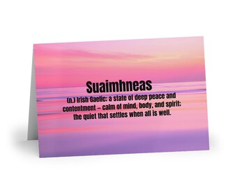 Suaimhneas Greeting Card | Peaceful Irish Word | Sunset Literary Word Art | Calm Comfort & Mindful Stationery