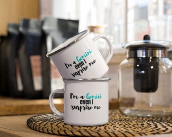 Gemini Mug | Funny Zodiac Coffee Cup | Even I Surprise Me Astrology Gift for Gemini Lovers | 12 oz Enamel Mug