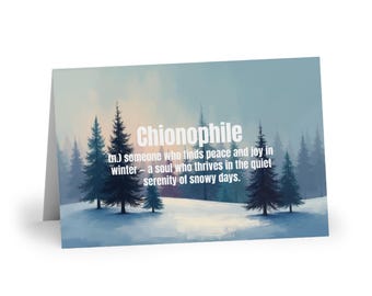 Chionophile Greeting Card | Winter Lover | Snowy Forest | Literary Word Art | Calm Winter Aesthetic | Cozy Seasonal Stationery