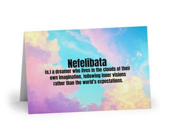 Nefelibata Greeting Card | Dreamer Gift | Pastel Clouds | Literary Word Art | Inspirational Creative Soul Stationery