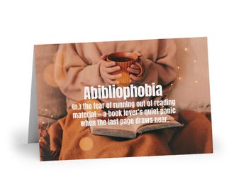 Abibliophobia Greeting Card | Book Lover Gift | Cozy Reading | Literary Word Art | Reader Aesthetic | Bookish Stationery