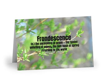 Frondescence Greeting Card | Spring Awakening | Botanical Literary Word Art| Nature Renewal & Growth Gift | Minimal Greenery Stationery