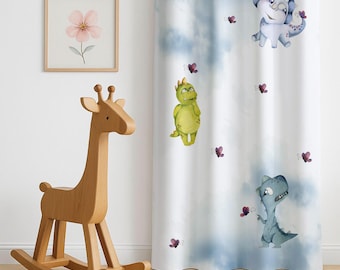 Watercolor Dinosaur Nursery Curtains, Baby Boy Room Decor, Blackout Option,Gift for Baby