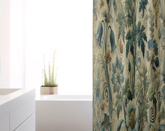 Blauwe bloemen douchegordijnen, botanisch douchegordijn, waterdichte stof badkamerdecoratie