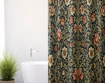 Dark Floral Shower Curtains, Botanical Shower Curtain Dark Floral Bathroom Decor, Forest Botanical Bathroom Accent