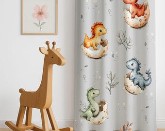 Watercolor Little Dinosaur Nursery Curtains, Baby Boy Room Decor, Blackout Option, Gift for Baby
