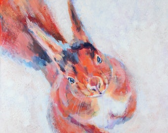 Original Acryl-Gemälde 100 % handbemalt bunte lebendige Tier Eichhörnchen Malerei
