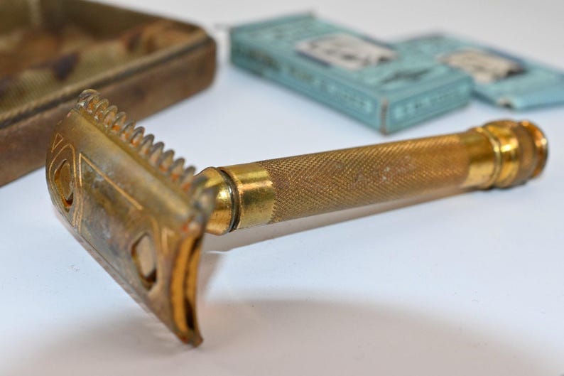 Military Gillette Razor Antique WWI US Army Gillette Safety Razor Kit Khaki Set W 1 Blade 5C ...