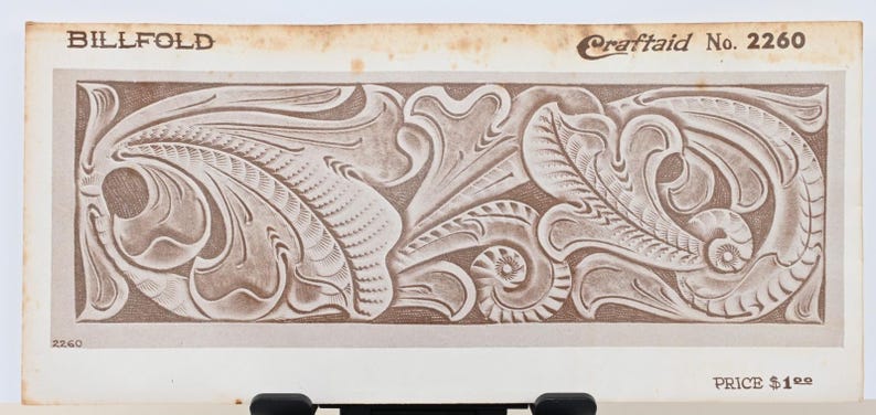 1953 Craftaid Leathercraft Template No. 2260 Billfold Ornate Scroll ...