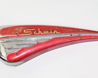 Vintage Schwinn Bicycle Fender Ornament Trim 17in Red Chrome 1950s