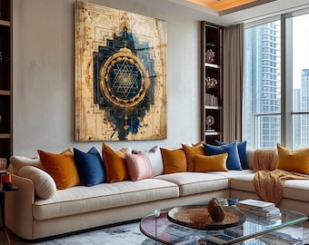 Stampa artistica da parete su vetro temperato Sri Yantra, geometria sacra.