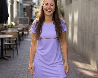 Lavender T-Shirt Dress | Playful Ditto Face, Minimalist Design