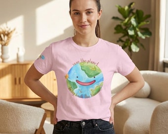 Smiling Earth Tee | Watercolor Help Ditto Save the Planet Illustration, Eco Friendly Apparel
