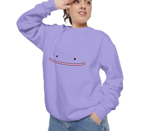 Pastel Smiley Face Sweatshirt | Lavender Crewneck, Cartoon Blob Design