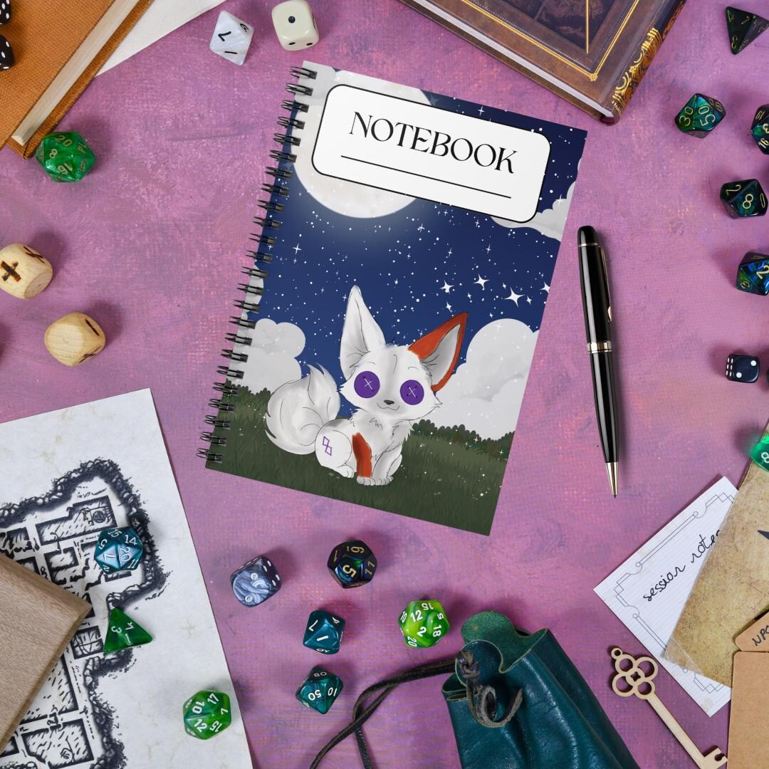 Moonlit Fox Illustration Spiral Notebook | Ruled Lined Journal ...