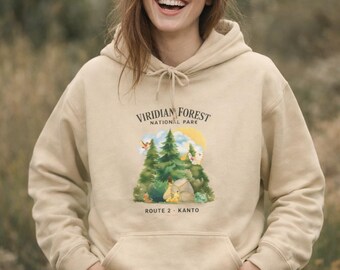 Viridian Forest Hoodie | Kanto Region Watercolor Travel Sweater | Nature Top