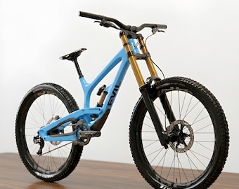 New Light Blue Downhill Mountain Bike Gold Suspension Blend, fbx, obj, usd, dae, stl File Instant Download