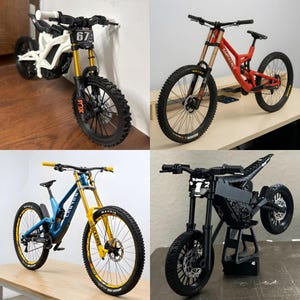 Ny 4-set terrängcykel, Downhill Dominator Santa Cruz, terrängcykel i skala, Canyon Sender-cyklar, 3D-modeller, .stl, fbx, .3mf-filer, direkt nedladdning.