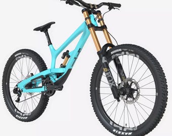 New Light Blue Downhill Mountain Bike Gold Suspension Blend, fbx, obj, usd, dae File Instant Download