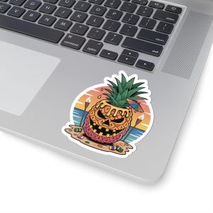Kiss-Cut Stickers, Summer Halloween Pineapple Jack-o&#39;-lantern Tiki, Decals, Tropical Decoration,