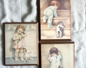 Bessie Pease Gutmann | Nursery Prints | Vintage Prints | Litho Print on Wood Matte | Set of 3 Bessie Pease Gutmann Prints | Victorian Art