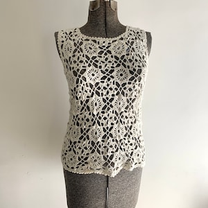 Crochet Tank Top | Cotton Openwork Knit Tank Top | Handmade Crochet Tank Top | Crocheted Tank Top | Vintage Cotton Top | Summer Fashion