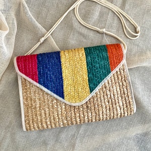 Vintage Straw Bag | Woven Straw Shoulder Bag | Vintage Woven Purse | 1970s Bag | ColorBlock Bag | Vintage Woven Straw Bag | Summer Bag