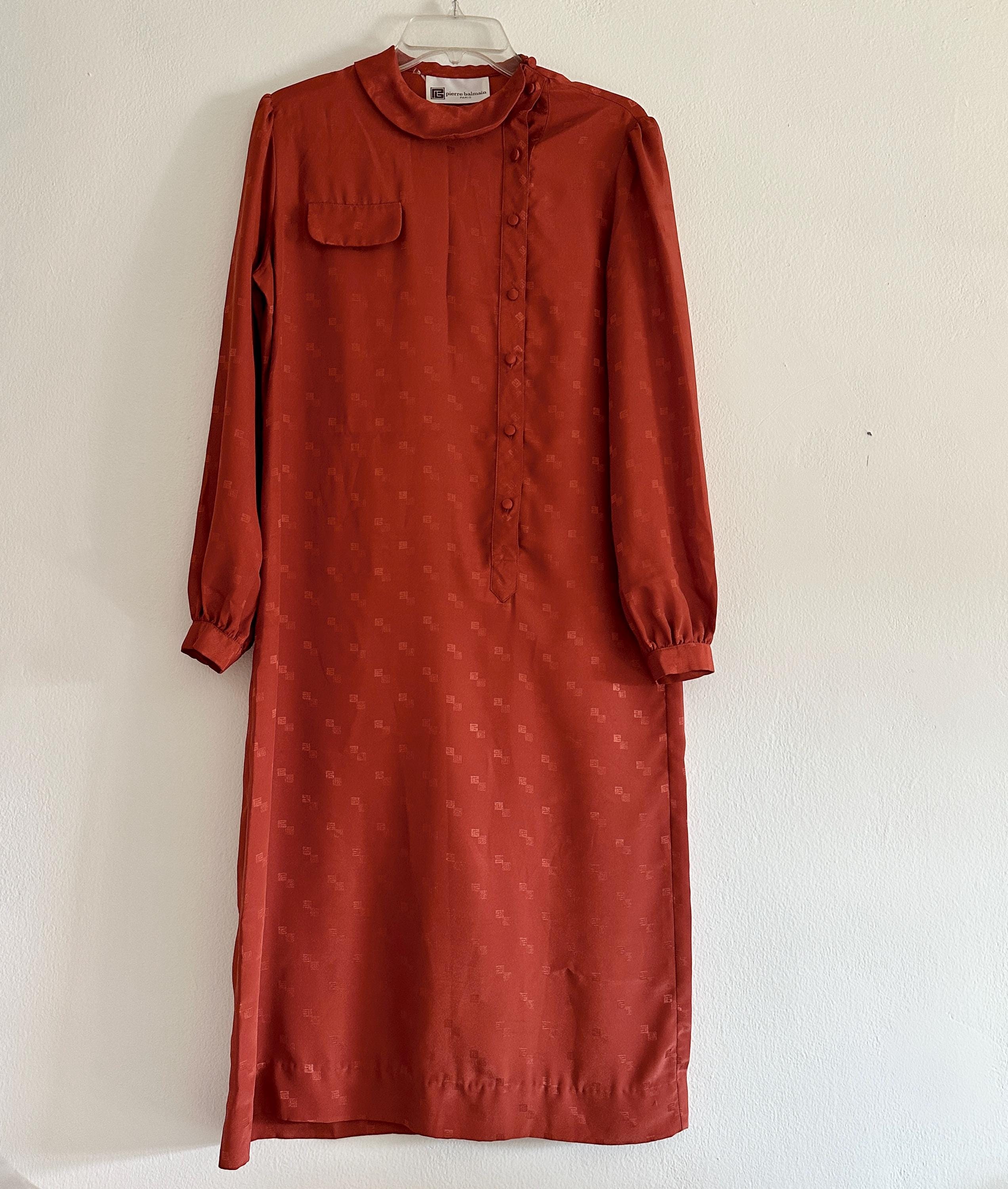 Vintage Long Sleeve Balmain Logo Dress, With Buttons - Etsy Vintage Long Sleeve Balmain Logo Dress, With Buttons - Etsy