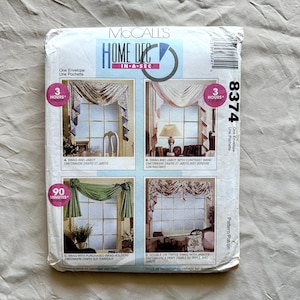 McCall's Home Decorating Pattern 8374 Dec In-A-Sec Window Treatments | 90s Sewing Patterns | 90s Home Decor | Vintage Curtains Drapes