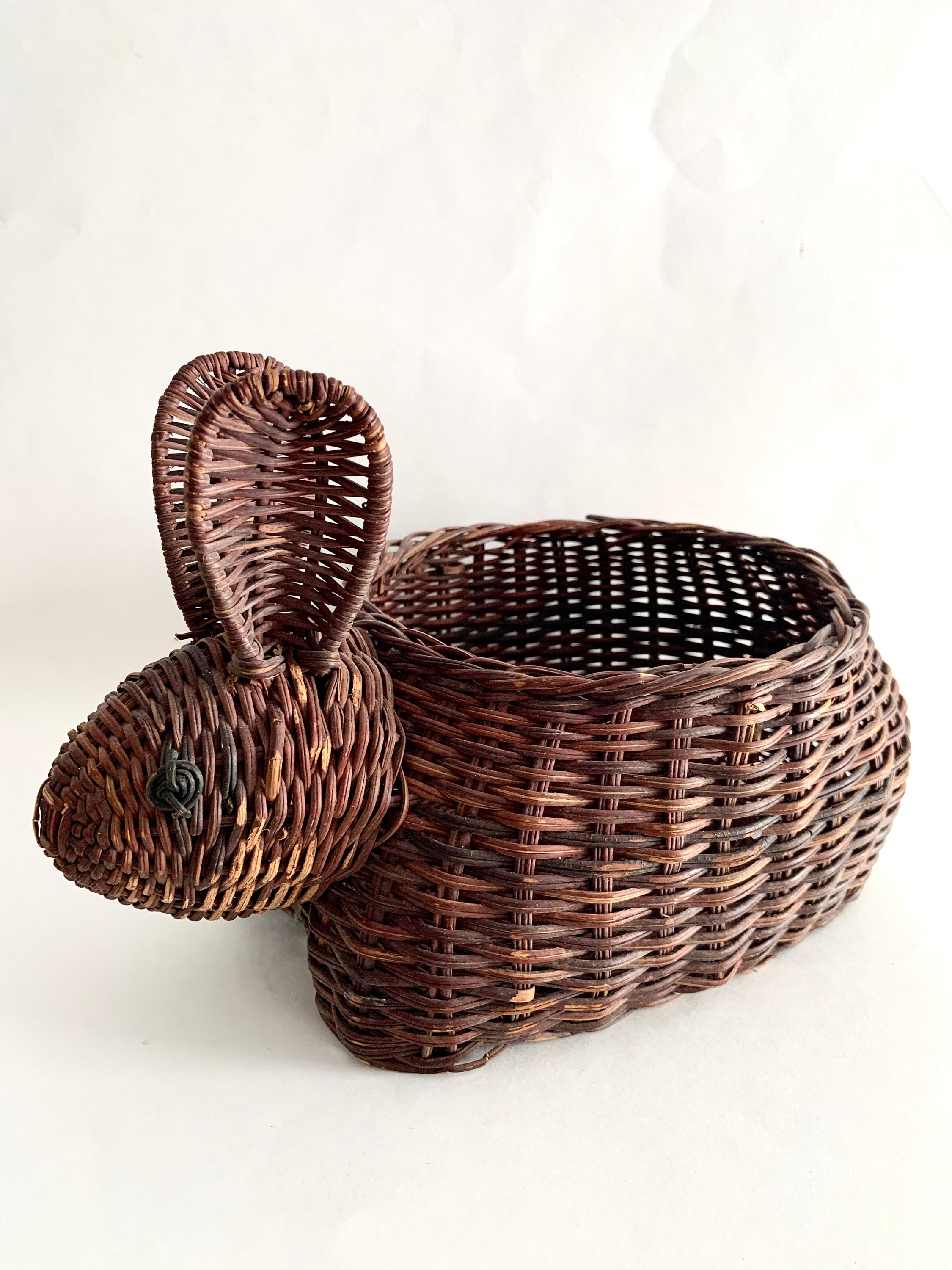 Rabbit Wicker Basket Rabbit Wicker Planter Whimsical Etsy