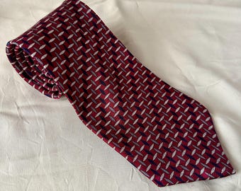 Vintage Polo Ralph Lauren Silk Tie – Burgundy Geometric Pattern