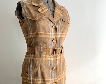 brown ruched button up dress Brown Ruched Knit Dress With Gold Button M main image 1