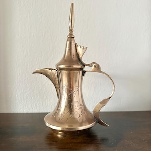 Vintage Brass Dallah Arabic Coffee Pot Ornate Engraved Spouted Handle