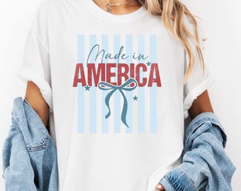 Made in America Graphic T-Shirt, Striped Preppy Summer Tee, Patriotic Crewneck Sweatshirt