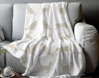 Beige Cat Silhouette Sherpa Fleece Blanket, Cozy Cat Pattern Throw, Animal Lover Gift