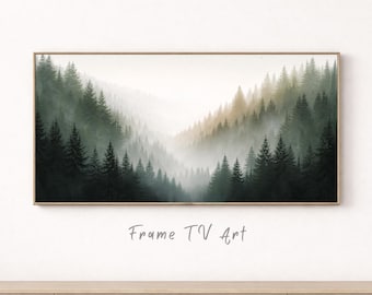 Samsung Frame TV Art 4K Misty Forest Pine Trees Landscape. Instant Download. Forest Art for Samsung Frame TV