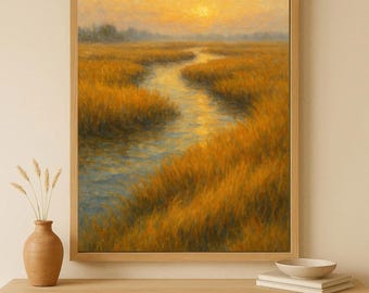 Low Country Marsh Wall Art | Golden Marsh Landscape Painting | Coastal Marsh Printable Decor
