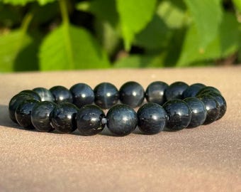 Black Tiger Eye Bracelet | Hawk’s Eye Gemstone | Smooth Round Beads | Protection Jewelry