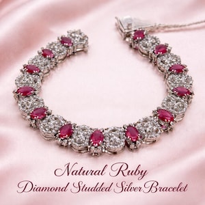 Natural Ruby Diamond Tennis Bracelet – 925 Sterling Silver Gemstone Jewelry