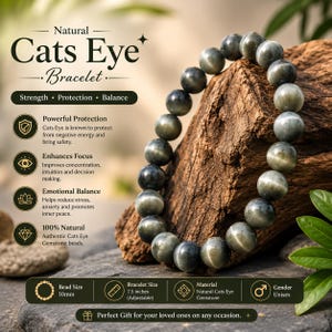 Armband med naturligt kattöga 10 mm – Grönt skydd och tur med ädelstenspärlor i stretch