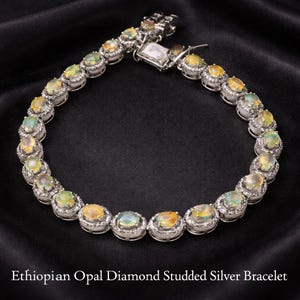 Pulseira de Opala Etíope com Diamantes – Joias de Luxo em Prata para Tênis