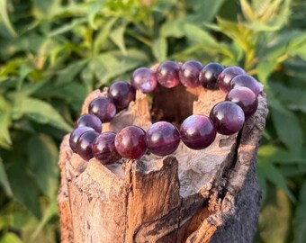 12MM Smooth Round Lepidolite Bracelet, Rare Purple Gemstone