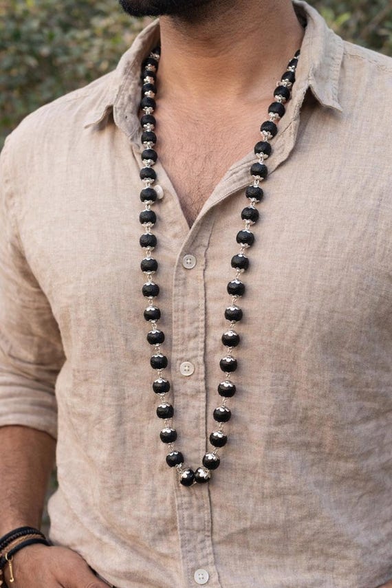 Ebony Karungali Mala Necklace – 8MM Black Wood Prayer Beads for Men