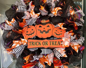 Halloween Trick or Treat wreath on 18 inch wire base