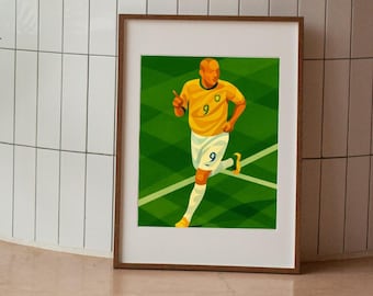 16 x 12 Fussball Brasilien Fussball Poster | Retro geometrische Sportwandkunst