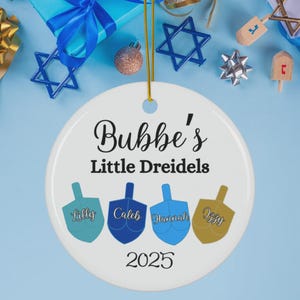 Personalized Jewish Bubbe Ornament, Nana Mimi Bubbe Gift, Gift for Jewish Grandma, Dreidel Ornament, Custom Name Grandchildren Ornament